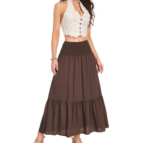 <span class=keywords><strong>Jupe</strong></span> longue <span class=keywords><strong>blanche</strong></span> taille haute pour femme, <span class=keywords><strong>plissée</strong></span>, avec ceinture élastique et doublure, <span class=keywords><strong>jupe</strong></span> maxi décontractée et élégante pour la plage - Product Image 5