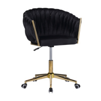 Drehbarer Design-Bürosessel aus Samt mit Handgewebter Rückenlehne und Goldenen Rollen für Schreibtisch und Schminktisch – Esszimmerstühle
