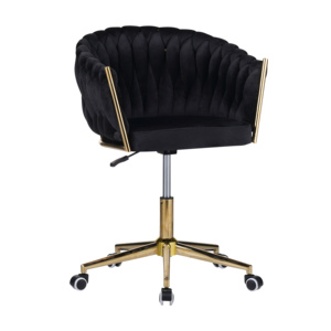 Ghế văn phòng nhà ở thiết kế xoay, bọc nhung, lưng ghế dệt tay & bánh xe mạ vàng, dùng cho bàn làm việc và bàn trang điểm, ghế ăn - Product Image 4