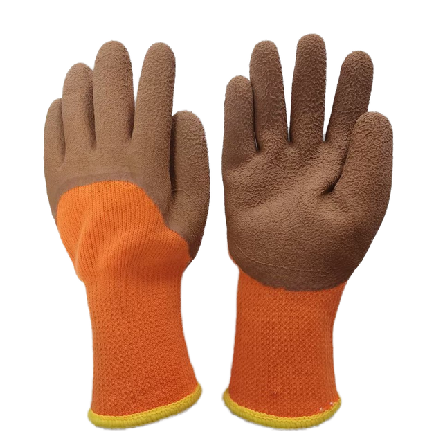 Winter Anti-Slip Warm Latex Grip Gloves with Knitted Cuff and Abrasion Resistant Texture for Industrial Safety Work