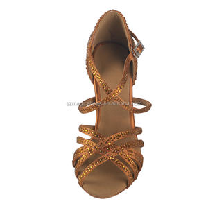 Zapatos de baile latino de color tostado personalizados con diamantes de imitación tacón alto 9CM <span class=keywords><strong>sandalias</strong></span> de moda para <span class=keywords><strong>mujer</strong></span> <span class=keywords><strong>suela</strong></span> blanda - Product Image 2