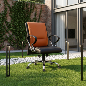 Chaise de bureau exécutive ergonomique moderne en cuir avec base chromée, accoudoirs fixes, dossier rembourré orange-noir LABYCARE - Product Image 6