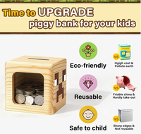 Tirelire en bois carrée pour enfants, mignonne, créative, incassable, pour anniversaire d'enfant, Noël et décoration