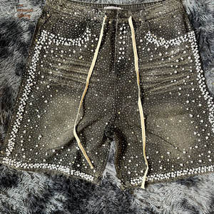 <span class=keywords><strong>Shorts</strong></span> in Denim con strass di perle lavate Vintage di alta qualità da uomo con Logo personalizzato Oem - Product Image 1