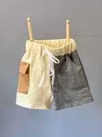 Ensemble de vêtements pour enfants, sweat-shirt à col rond pour bébé, style nouveau, personnalisé, blocs de couleur et short cargo, tissu en molleton français