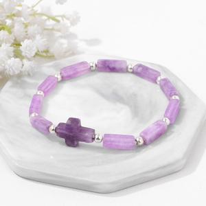 Nouveau Bestone hommes et femmes cristal naturel améthyste oeil de tigre croix breloque Bracelet perlé à la mode Bracelet en pierre naturelle - Product Image 3