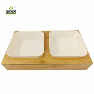 Tigela dupla para animais, tigela de bambu para cachorros e gatos - Product Image 4