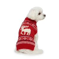 Pull pour chien à motif personnalisé, rouge, Noël, renne, flocon de neige, jacquard Fair Isle, col roulé, chaud, pour les fêtes, chiens de petite et moyenne taille