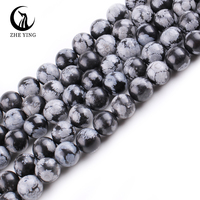 Zhe Ying 6/8/10mm flocon de neige perles d'obsidienne ronde lisse flocon de neige jasper flocon de neige perles d'obsidienne