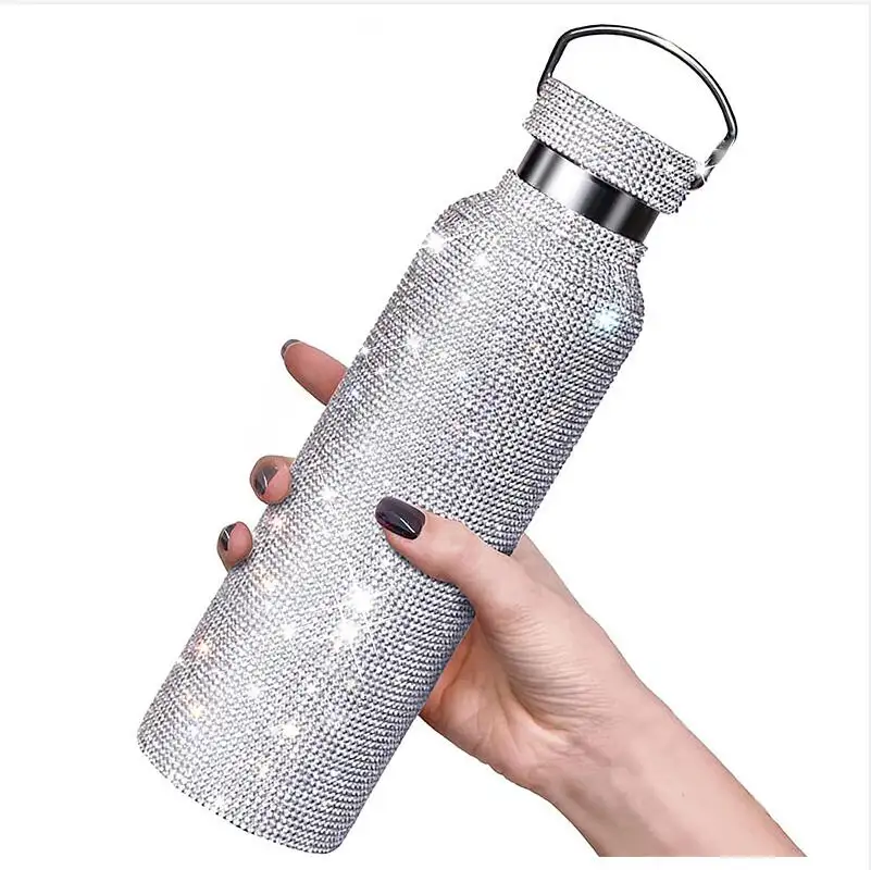 Custom Rhinestone Insulated Vacuum Flask Thermos For Sport Water Bottles Set with Diamond Stainless Steel Water Bottle