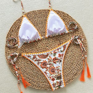 2024 New Style <b>Bikini</b>, Sexy European and American Style, Cross-border Foreign Trade, European and American Printed Lace-up - Product Image 2