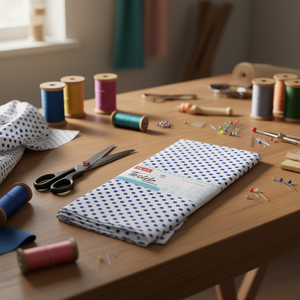 Tissu à pois Ilan 100x150cm, points blancs et bleus, fournitures de couture et d'artisanat - Product Image 3