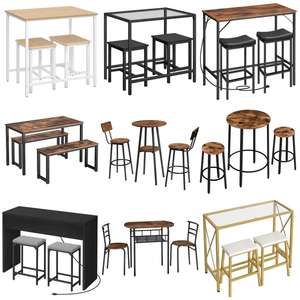 مجموعة طاولة طعام بالجملة مع 2 مقعد طاولة مربعة من الخشب على الطراز الصناعي مع 2 مقعد معدني مجموعة طاولة حانة - Product Image 2