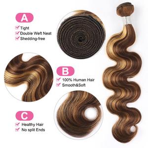 Extension di Capelli Umani Brasiliani Remy Ondulati 10A con Highlights P4/27 Colore Piano Vendita all'Ingrosso - Product Image 4