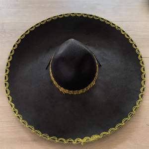 Sombrero de Ala Ancha Negro de Felpa Estilo Mexicano para Adultos, Sombrero de Fiesta, Protección Solar para Otoño e Invierno - Product Image 1