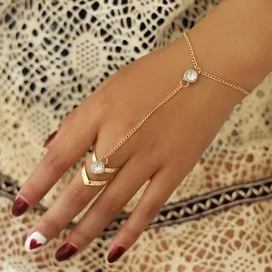 Sínlan pulseira de dedo, atacado estilo coreano punk anel de mão trás corrente jóias conjunta pulseira