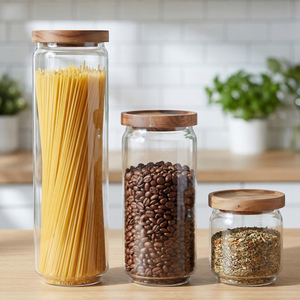 Modern Kitchen Borosilicate Stackable Airtight Clear Cylinder Glass <b>Jar</b> Cork Lid Microwavable Heat-Resisting Food Storage - Product Image 4