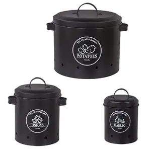 Farmhouse metal galvanized Food Storage Container and canister set for Potato, Onion and Garlic