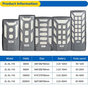 주차장 조명 방수 IP65 야외 도로등 300w 500w 1000w 2000w 일체형 LED 태양광 가로등 - Product Image 3