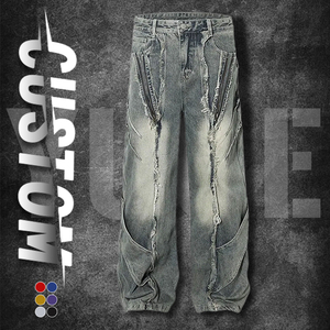 YUCE Jeans de mezclilla <span class=keywords><strong>negros</strong></span> para <span class=keywords><strong>hombre</strong></span>, estilo urbano americano, vintage, con lavado de alto desgaste, multibolsillos, efecto degradado y corte holgado - Product Image 1