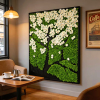 Panneau d'art carré en mousse de renne véritable préservée, fleurs artificielles de cerisier pour fond de bureau ou d'hôtel - Écologique, Saint-Valentin