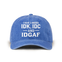 Gorra de Béisbol de Estilo Vintage, de Mezclilla, de 6 Paneles y Ala Rígida, Bordada con la Frase 'I HAVE 3 MOODS' ('I DK, I DC y I DGAF'), Personalizable