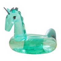 Transparenter grüner Einhorn-Donut-Schwimmreifen mit Glitzer, aufblasbarer PVC-Schwimmring für Erwachsene, CN-Verpackung