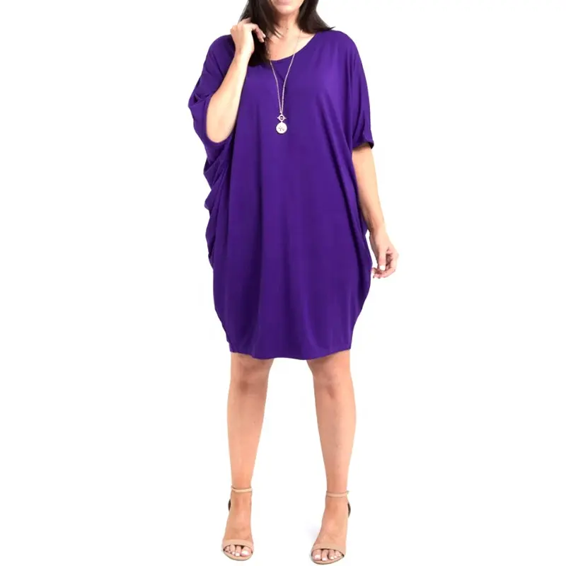 OEM FTY Custom Women High quality 230 Grams Bamboo Oversized Midi Purple Dress One Plus Size Fits All Bamboo Lounge Wear Dress