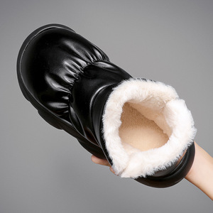 Bottes de neige pour hommes, bottines d'hiver en cuir véritable, doublure en fourrure, semelle extérieure en caoutchouc antidérapante, semelle intermédiaire en EVA, bout rond, chaudes - Product Image 1