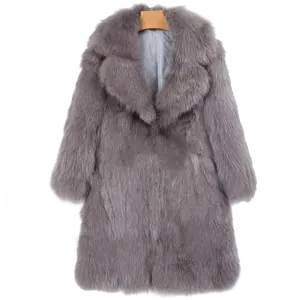 YR1050 New Arrival Elegant Lady Fox Fur Turn down Collar Long Coat Women winter fur clothing