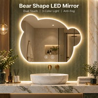Miroir de salle de bain LED en forme d'ours, miroir mural anti-buée, miroir de vanité à double commande tactile, lumière à 3 couleurs, gradation progressive
