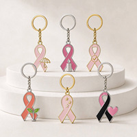 Porte-clés en métal personnalisé, breloque promotionnelle de porte-clés de sensibilisation au cancer du sein avec ruban rose