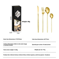 Ensemble de couverts réutilisables en acier inoxydable rouge et or portugais de 24 pièces, style minimaliste poli miroir, couteau, fourchette, cuillère, baguettes