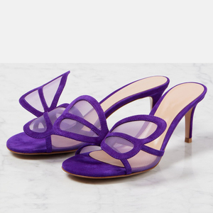 Sandales à talons hauts pour femmes, style mules à bout ouvert, avec empeigne en résille, sexy et tendance - Product Image 1