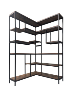 <span class=keywords><strong>Étagère</strong></span> de bibliothèque rétro en forme de L pour la maison, bibliothèque longue en <span class=keywords><strong>métal</strong></span> courbé et en <span class=keywords><strong>bois</strong></span>, bibliothèque de style industriel - Product Image 2