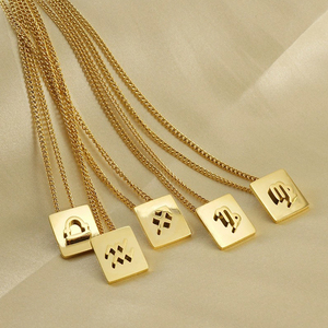 Lincy all'ingrosso moda PVD 18K oro 12 segno zodiacale 3D ciondolo quadrato in acciaio inox cubano collana a catena per le donne uomini gioielli - Product Image 1