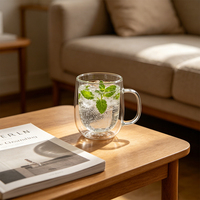 Taza de Café de Vidrio de Fábrica CnGlass, Taza de Capuchino de Vidrio de Borosilicato de Doble Pared Hecha a Mano de Alta Calidad con Asa para Té