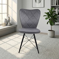 Chaise de salle à manger grise moderne avec dossier ergonomique, assise rembourrée matelassée et pieds en acier noir pour la fourniture de mobilier B2B