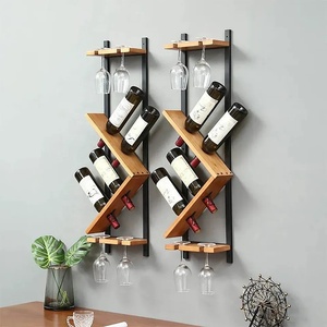 Porte-bouteilles de vin en métal doré en forme de cube mural et étagère flottante en bois massif en <span class=keywords><strong>pin</strong></span> blanc - Product Image 3