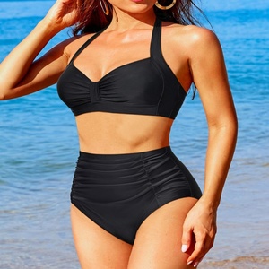 Women's Solid 2-Piece Swimdress <b>Bikini</b> <b>Set</b> XL On-Trend Beachwear <b>Sexy</b> Comfortable Quick Dry Eco-Friendly Deep V Neck Front Logo - Product Image 2