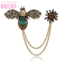 Broche Vintage de Cristal con Pedrería de Insecto y Borla de Cadena Floral, Esmalte Verde, para Mujer, para Solapa de Traje, Vestido, Accesorio de Joyería