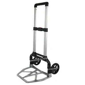 Folding Hand Truck 165 Lbs Aluminium Trolley Cart w Telescoping Handle 2 Rubber Wheels & Bungee Cord for Luggage, Travel