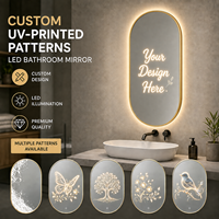 Miroir de salle de bain LED avec cadre doré et capteur sans contact, motif ondulé imprimé UV personnalisé