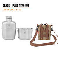 Kit de cantine en titane de qualité supérieure, bouteille d'eau de 1100 ml, tasse de 700 ml, ensemble de cuisine léger pour le camping, la randonnée et les pique-niques en plein air