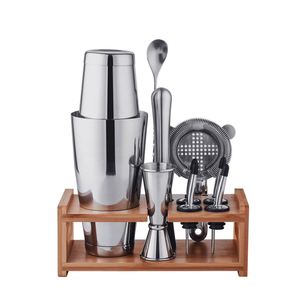 In Stock Modern and Simple Stainless Steel Cocktail <b>Shaker</b> Set Combination <b>Shaker</b> Bar Tools <b>Boston</b> <b>Shaker</b> with Bamboo Stand - Product Image 1