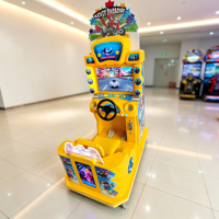 Simulateur de course commercial pour enfants à monnayeur avec volant et éclairage LED, sur roulettes mobiles, pour centre commercial et FEC, en métal et plastique