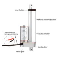 Aktuator Linear 30mm 100mm Stroke yang Dapat Disesuaikan, Motor DC Brushed 12V, Beban Maksimum 1000N, Umpan Balik Potensiometer, Peralatan Rumah Tangga