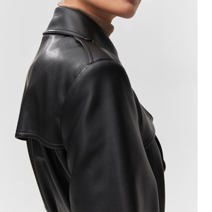 Abrigo de Cuero para Mujer de Alta Calidad, Diseño de Moda Invernal, Cuello Camisero, Diseño Personalizado, Manga Larga - Product Image 6