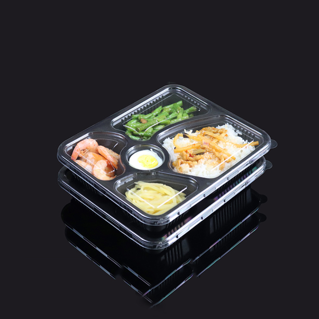 Custom 5 Compartment Microwave Oven Safe Plastic Food Heated Lunch Box Black Storage Container