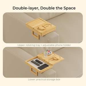 New Product Bamboo Sofa Arm <strong>Tray</strong> Couch Snack Holder Caddy Bar Arm <strong>Table</strong> Organizer Armrest Organizer Anti-Slip <strong>Tray</strong> - Product Image 6